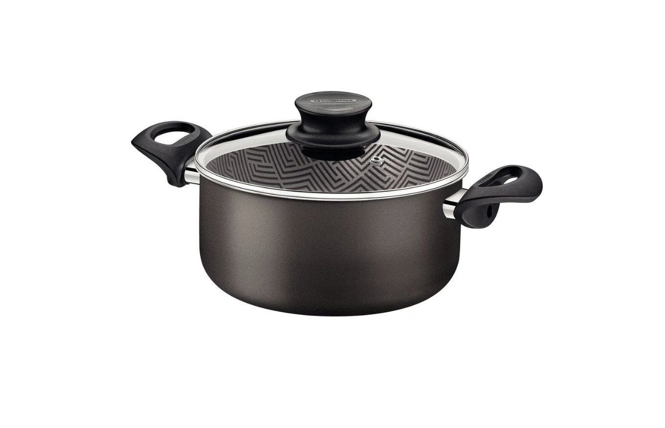 Cacerola Tramontina Paris en Aluminio con Revestimiento Interno y Externo Antiadherente Starflon Max Plomo con Tapa de Vidrio 22 cm 3,8 L