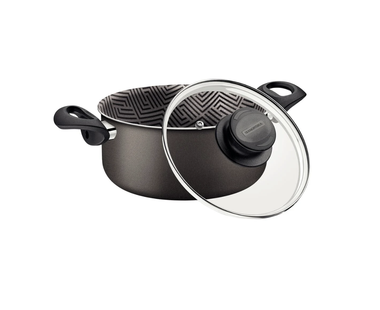 Cacerola Tramontina Paris en Aluminio con Revestimiento Interno y Externo Antiadherente Starflon Max Plomo con Tapa de Vidrio 22 cm 3,8 L