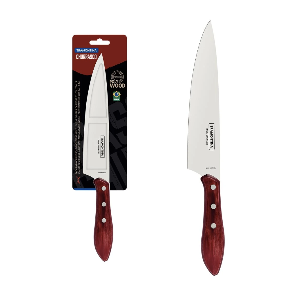 Cuchillo para Carne Tramontina con Lámina de Acero Inoxidable y Mango de Madera Tratada Rojo Polywood 8