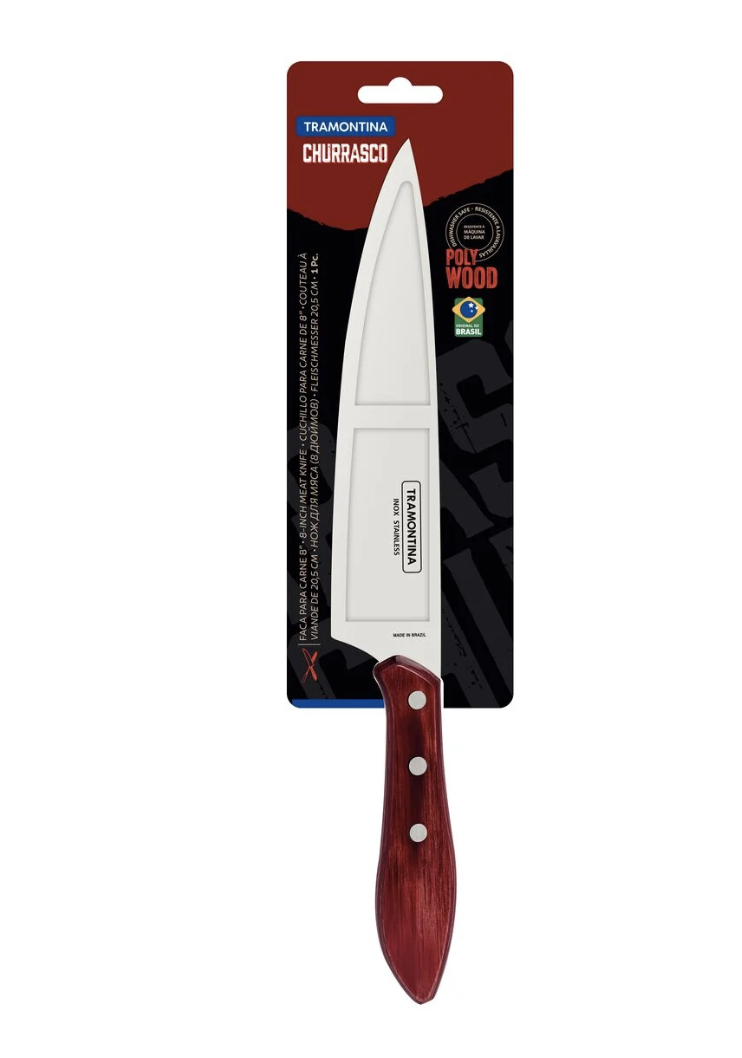 Cuchillo para Carne Tramontina con Lámina de Acero Inoxidable y Mango de Madera Tratada Rojo Polywood 8