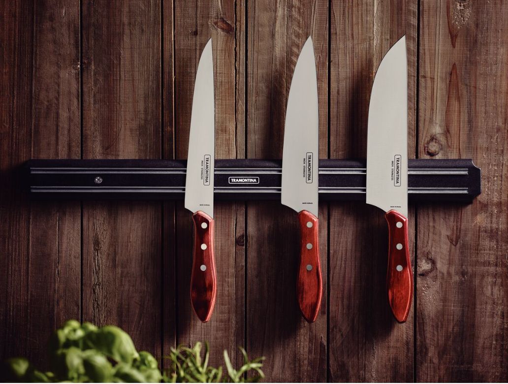 Cuchillo para Carne Tramontina con Lámina de Acero Inoxidable y Mango de Madera Tratada Rojo Polywood 8