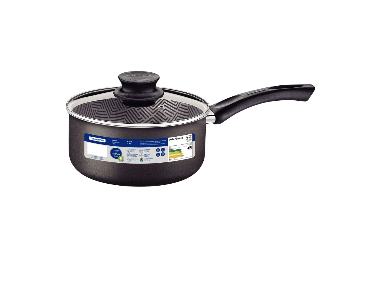 Olla Tramontina Paris en Aluminio con Revestimiento Interno y Externo Antiadherente Starflon Max Plomo con Tapa de Vidrio 18 cm 2,1 L