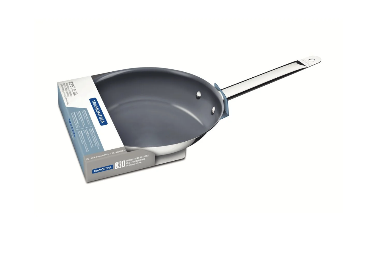 Sartén raso Professional de acero inoxidable con fondo triple y revestimiento interno cerámico grafito de 26 cm y 2 l Tramontina