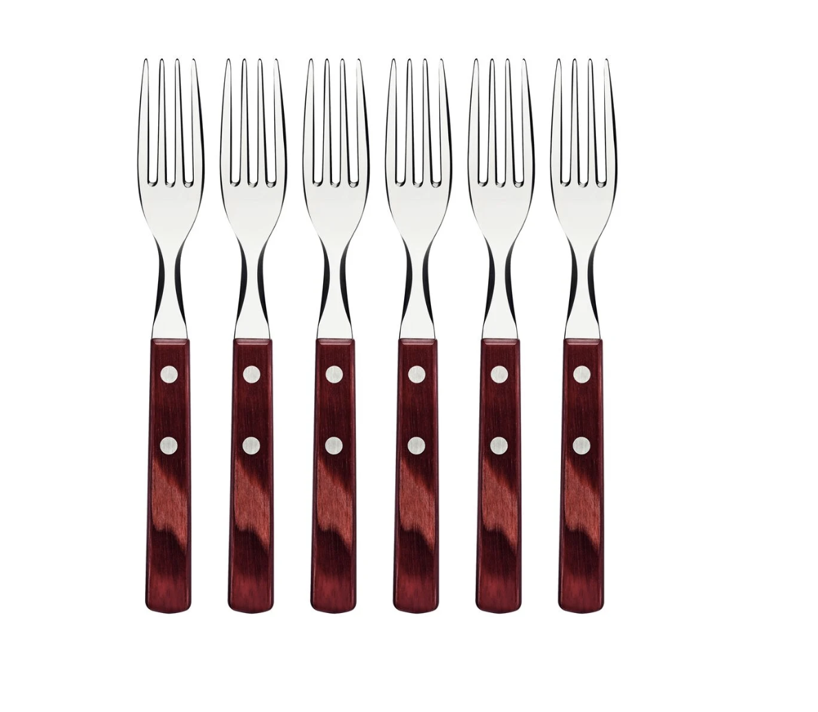 Juego de Tenedores de Mesa Tramontina con Láminas de Acero Inoxidable y Mangos de Madera Tratada Polywood Rojo 6 Piezas

