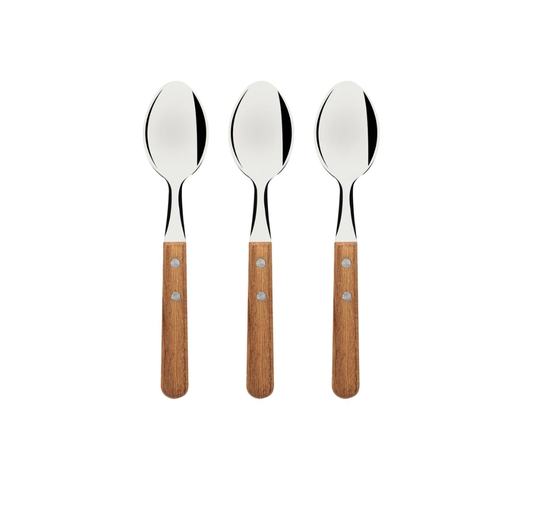 Juego de Cucharas para Té Tramontina Dynamic con Láminas en Acero Inoxidable y Mangos de Madera Natural 03 Piezas
