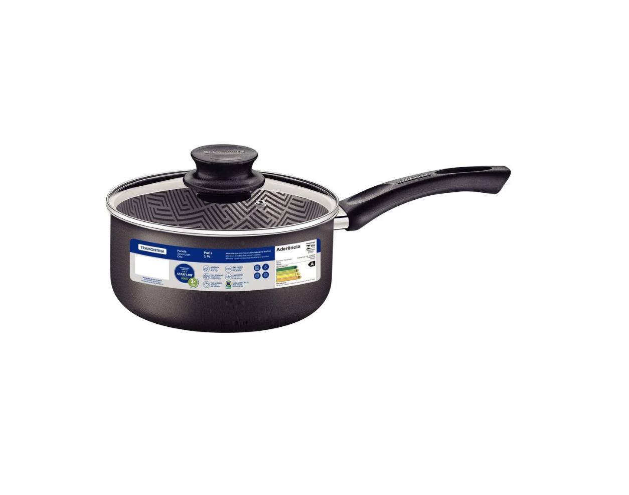 Olla Tramontina Paris en Aluminio con Revestimiento Interno y Externo Antiadherente Starflon Max Plomo con Tapa de Vidrio 16 cm 1,5 L


