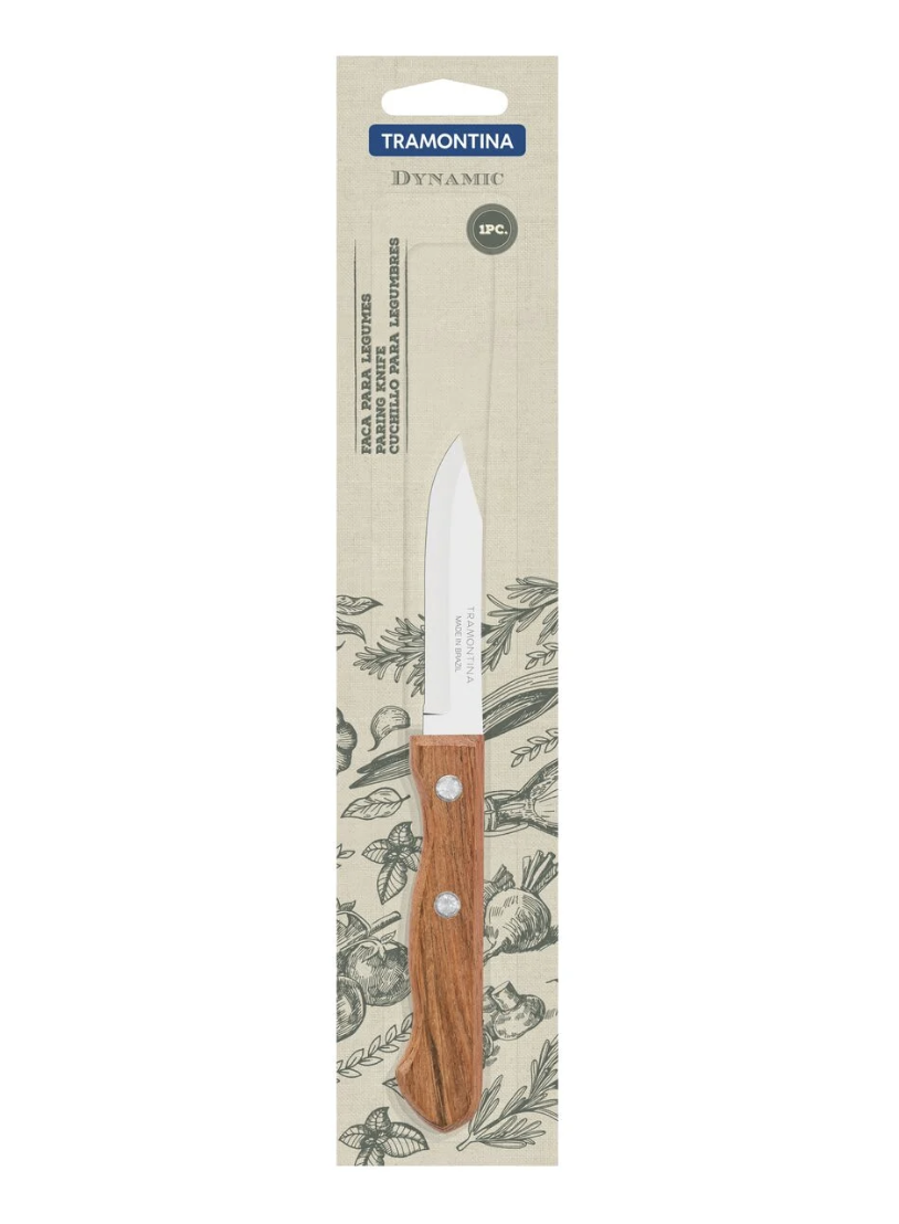 Cuchillo para Frutas y Verduras Tramontina Dynamic con Lámina de Acero Inoxidable y Mango de Madera Natural 3&quot;