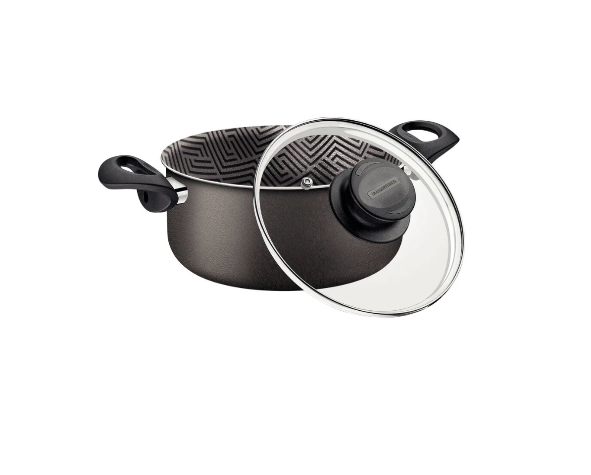 Cacerola Tramontina Paris en Aluminio con Revestimiento Interno y Externo Antiadherente Starflon Max Plomo con Tapa de Vidrio 26 cm 6,3 L

