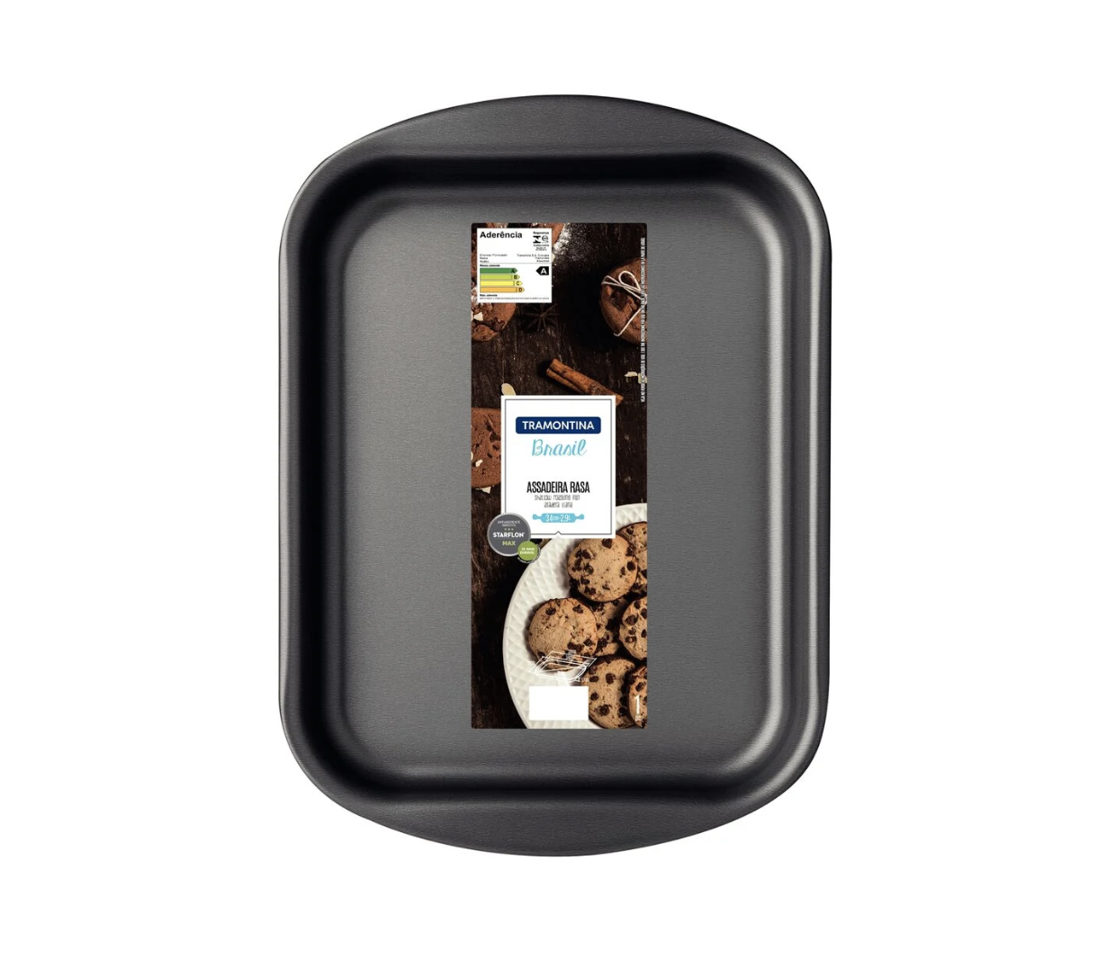 Asadera rectangular rasa Tramontina Brasil en aluminio con revestimiento interno y externo antiadherente Starflon Max grafito 34 cm 2,9 L