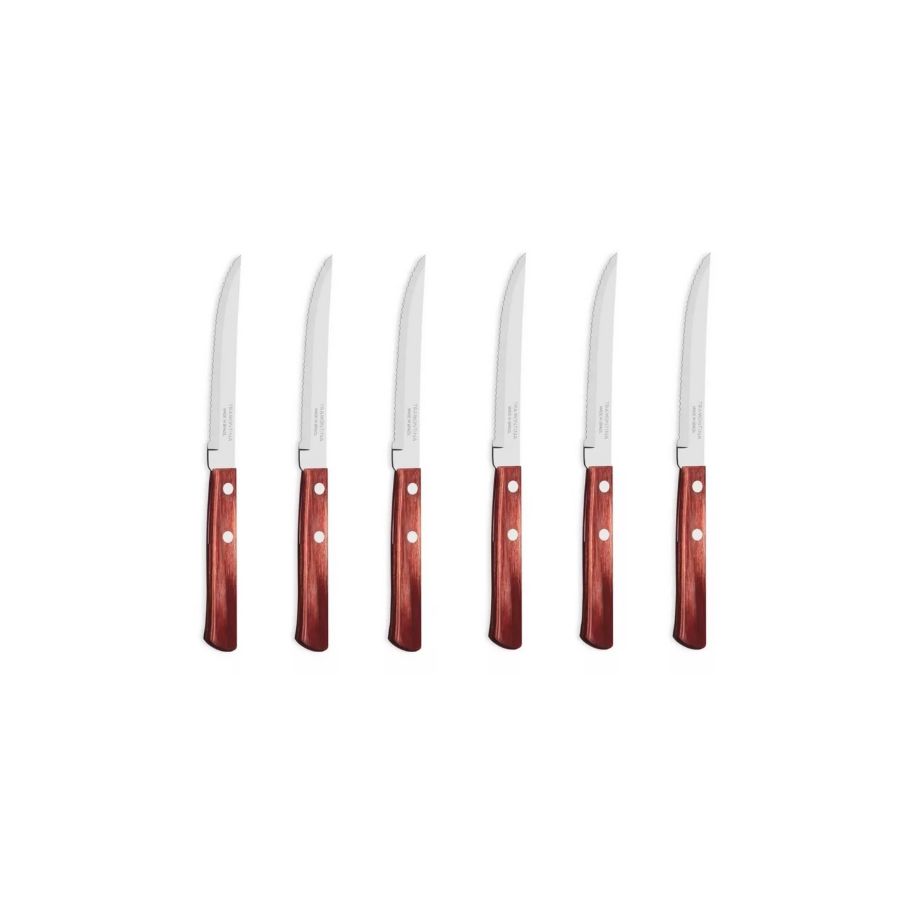 Juego de Cuchillos para Asado Tramontina con Láminas de Acero Inoxidable y Mangos de Madera Tratada Polywood Rojo 6 Piezas