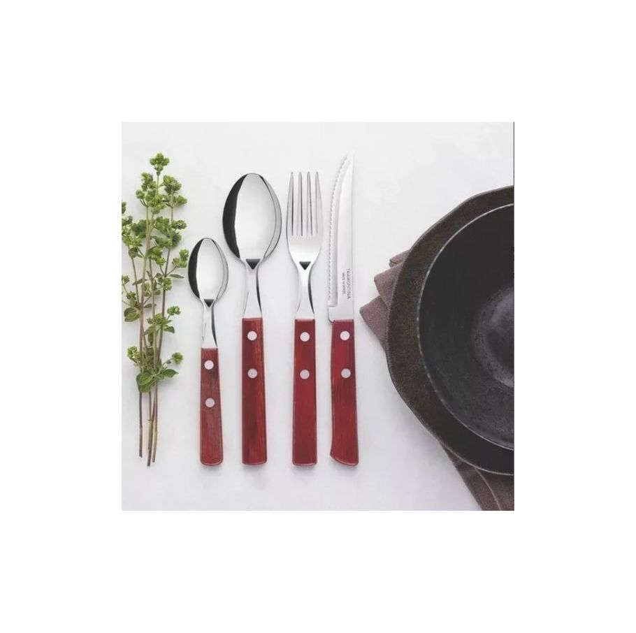 Juego de Cuchillos para Asado Tramontina con Láminas de Acero Inoxidable y Mangos de Madera Tratada Polywood Rojo 6 Piezas