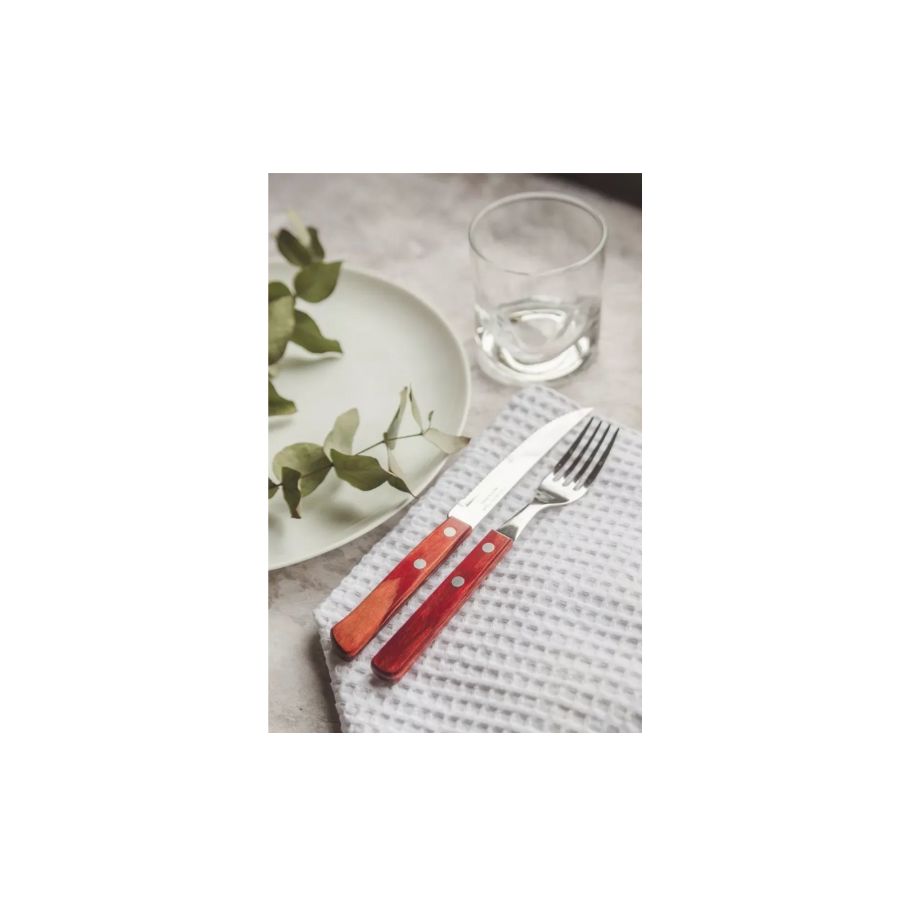 Juego de Cuchillos para Asado Tramontina con Láminas de Acero Inoxidable y Mangos de Madera Tratada Polywood Rojo 6 Piezas