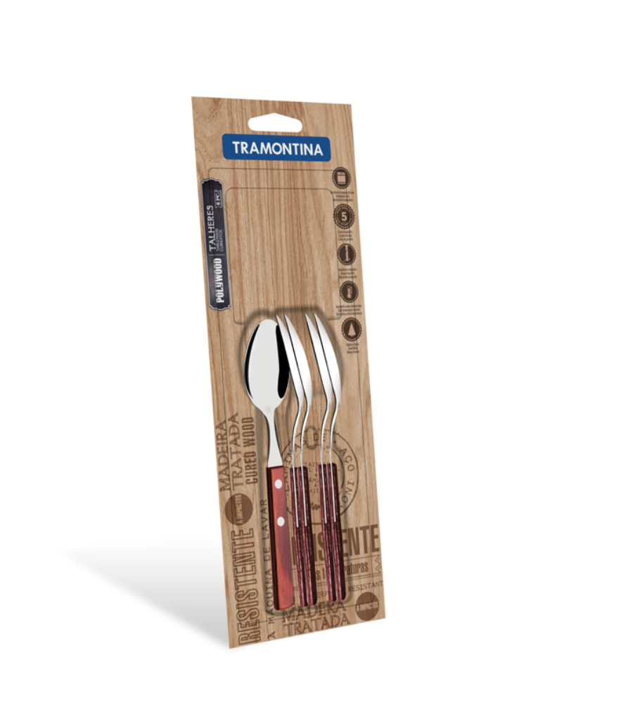 Juego de Cucharas para Té Tramontina con Láminas de Acero Inoxidable y Mangos de Madera Tratada Polywood Rojo 6 Piezas