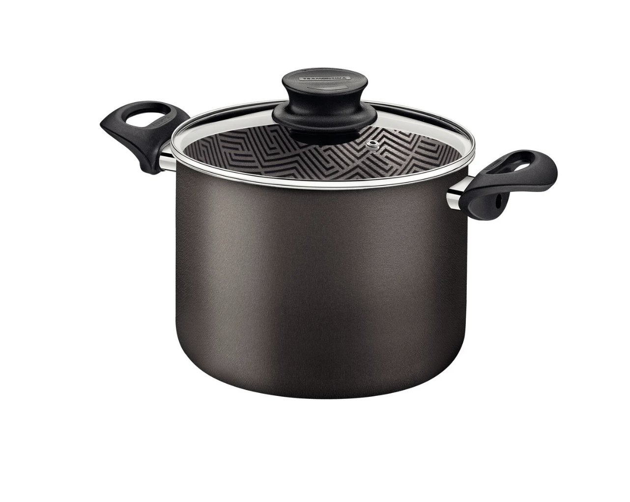 Olla Alta Tramontina Paris en Aluminio con Revestimiento Interno y Externo Antiadherente Starflon Max Plomo con Tapa de Vidrio 26 cm 9,6 L