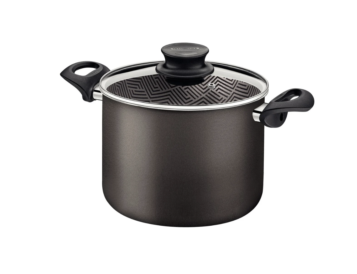 Olla Alta Tramontina Paris en Aluminio con Revestimiento Interno y Externo Antiadherente Starflon Max Plomo con Tapa de Vidrio 28 cm 11,8 L
