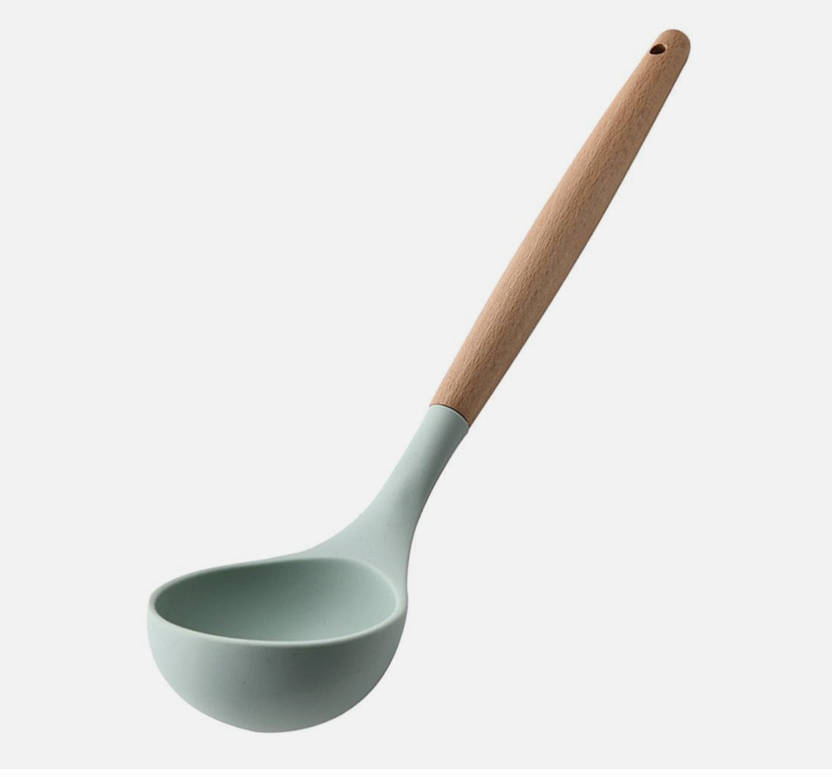 Cucharón de silicona con mango de bambu32x8cm.