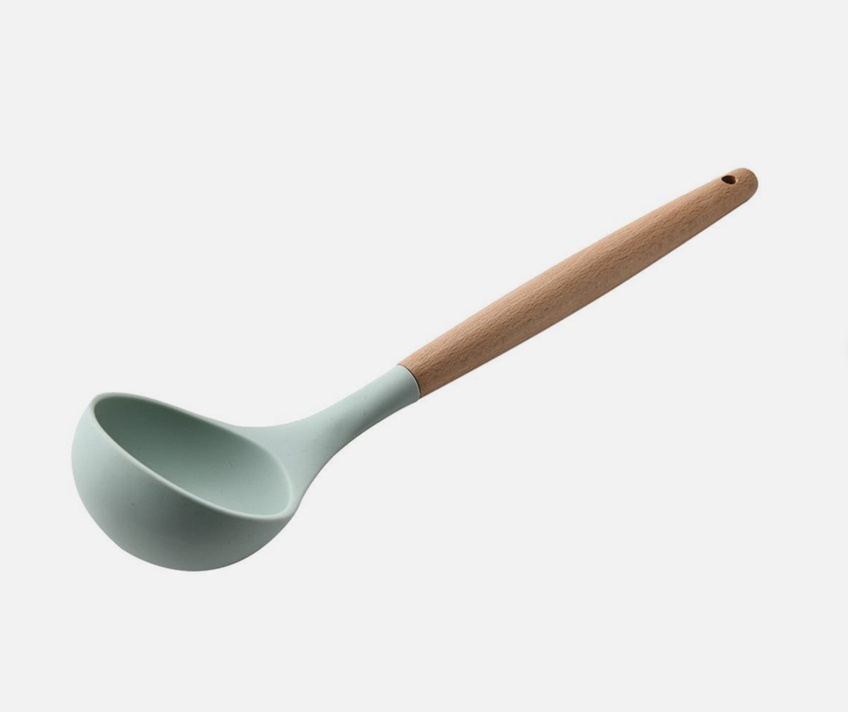 Cucharón de silicona con mango de bambu32x8cm.