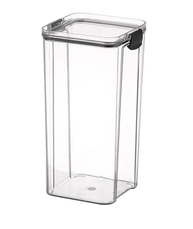 Contenedor hermético con clip PET, base cuadrada.1800ml 10,4x10,4x24,5cm