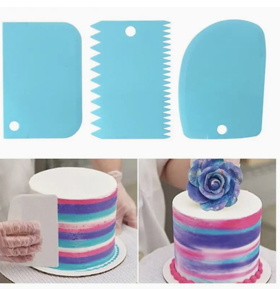 Set 3 scraper de pasteleria 11cm. Colores pastel.