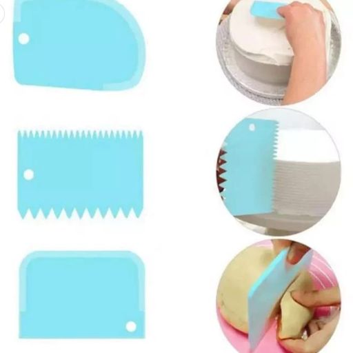 Set 3 scraper de pasteleria 11cm. Colores pastel.