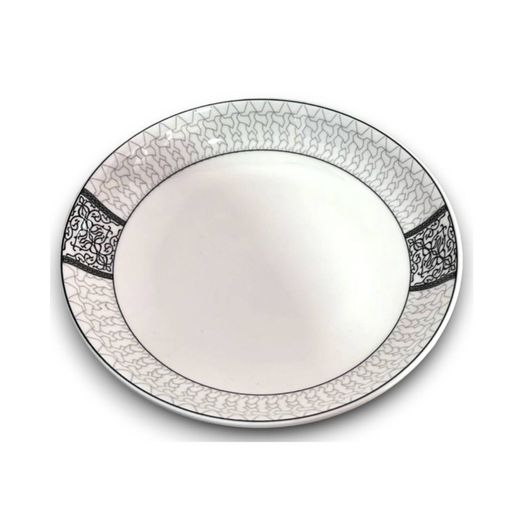 Plato Hondo Cerámica Blanco con detalles en Negro 22,5cm