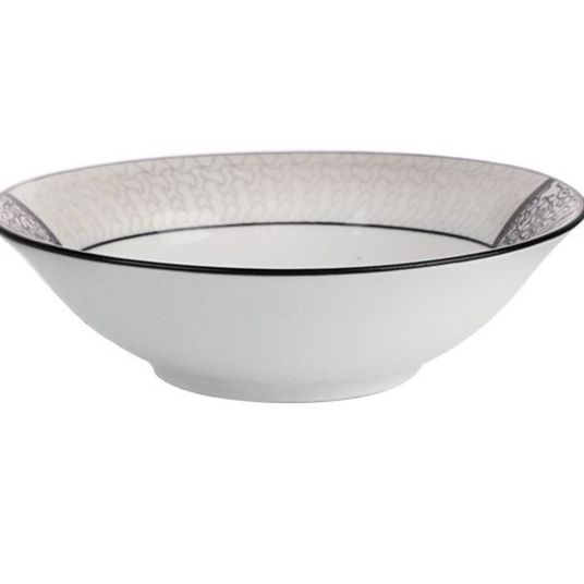 Plato Hondo Cerámica Blanco con detalles en Negro 22,5cm