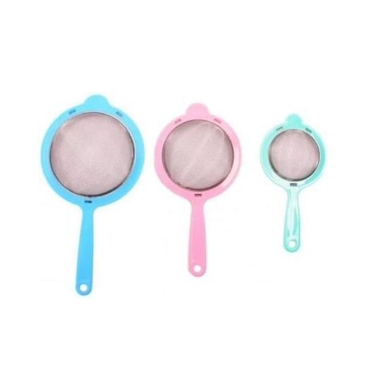 Set de 3 Coladores chicos de metal con base en polipropileno