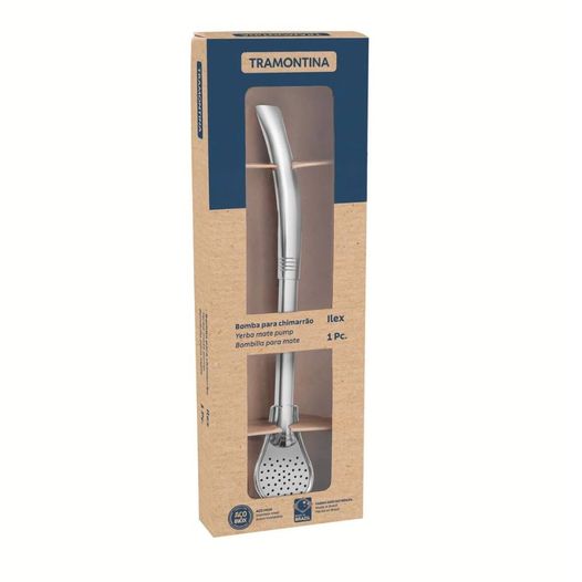 Bombilla para Mate Tramontina Ilex en Acero Inoxidable Liso sin Rosca 19 cm

