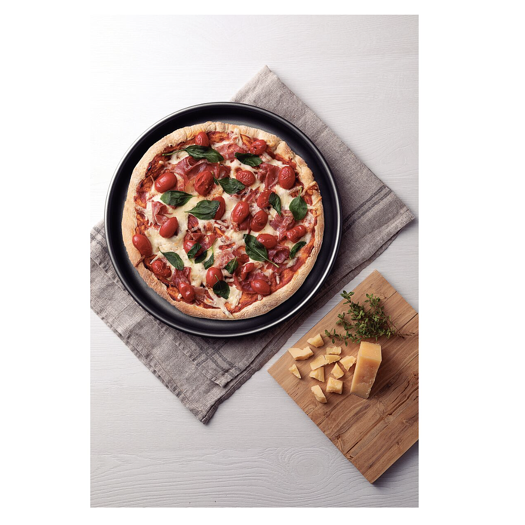 Asadera para pizza Tramontina Brasil en aluminio con revestimiento interno y externo antiadherente Starflon Max grafito 35 cm 2,5 L