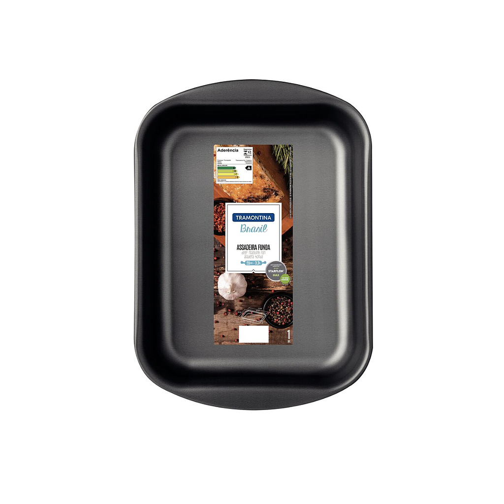 Asadera rectangular honda Tramontina Brasil en aluminio con revestimiento interno y externo antiadherente Starflon Max grafito 28 cm 3,3 L