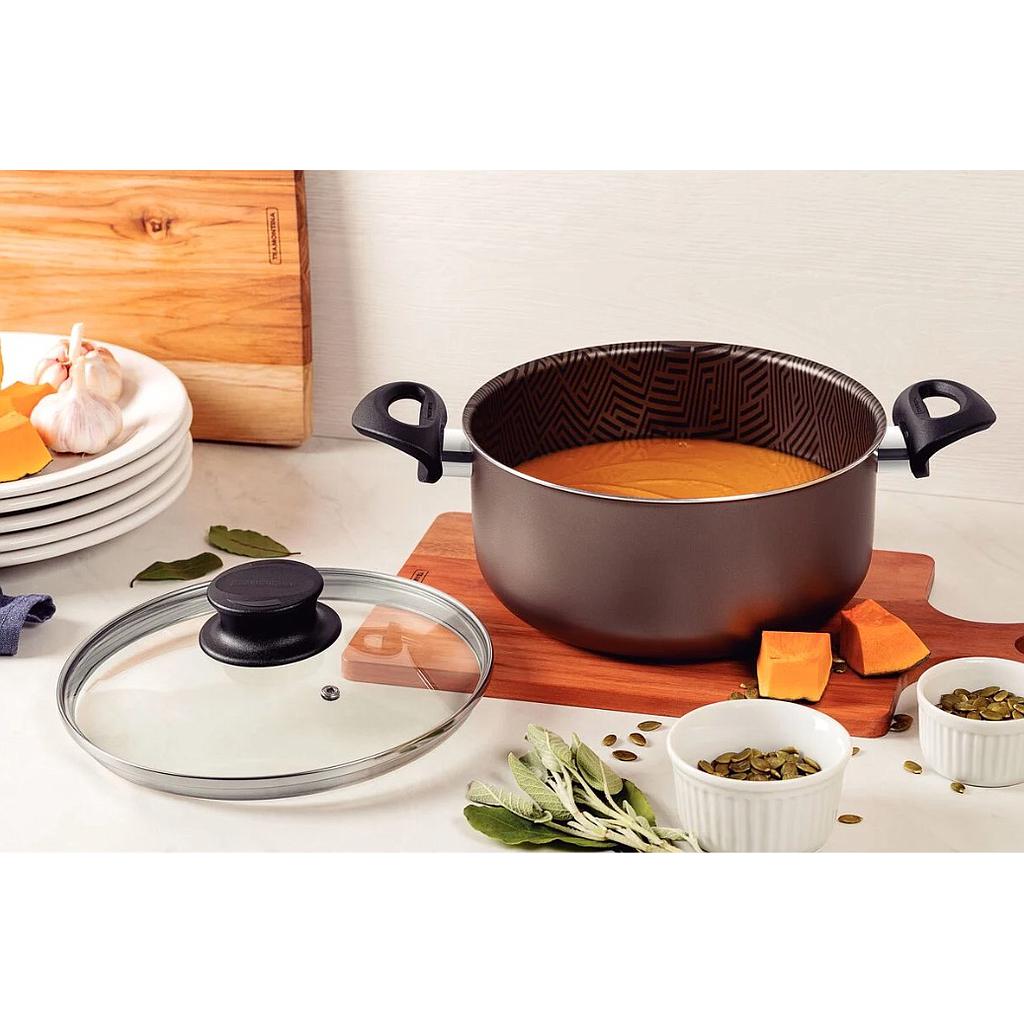 Cacerola Tramontina Paris en Aluminio con Revestimiento Interno y Externo Antiadherente Starflon Max Plomo con Tapa de Vidrio 18 cm 2,1 L