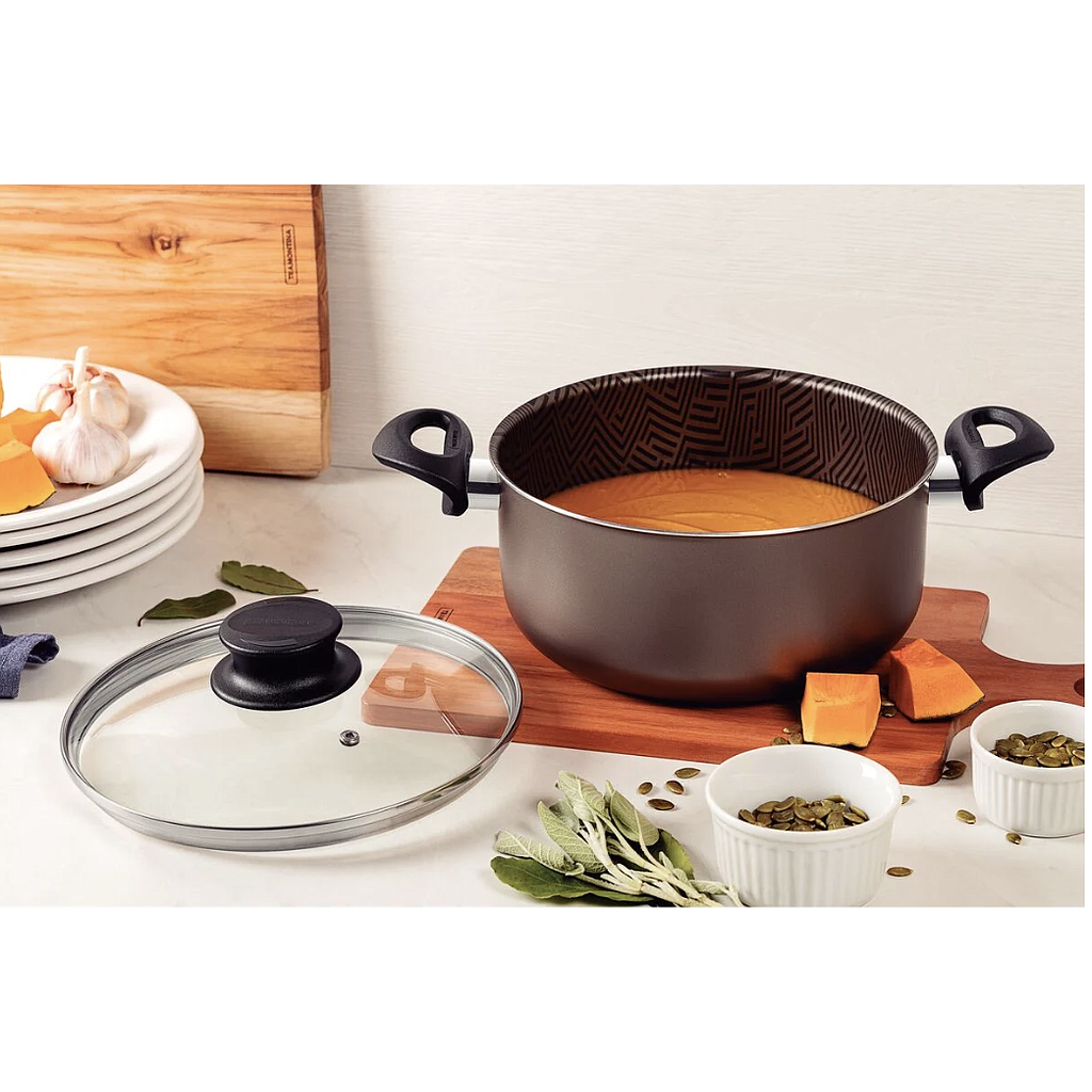 Cacerola Tramontina Paris en Aluminio con Revestimiento Interno y Externo Antiadherente Starflon Max Plomo con Tapa de Vidrio 20 cm 2,9 L