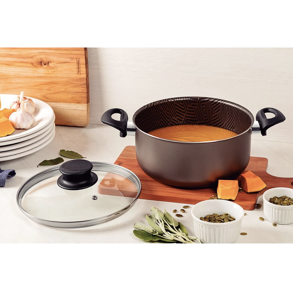 Cacerola Tramontina Paris en Aluminio con Revestimiento Interno y Externo Antiadherente Starflon Max Plomo con Tapa de Vidrio 24 cm 4,9 L