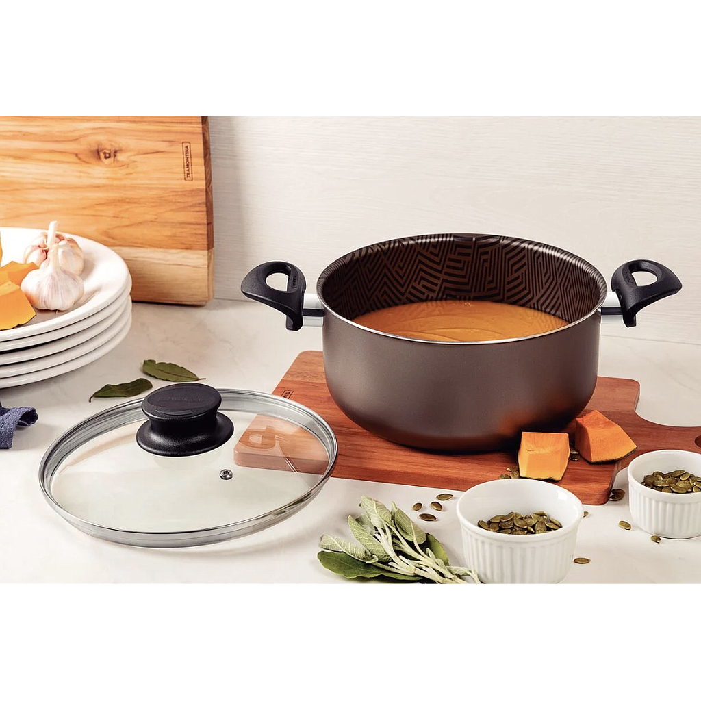 Cacerola Tramontina Paris en Aluminio con Revestimiento Interno y Externo Antiadherente Starflon Max Plomo con Tapa de Vidrio 26 cm 6,3 L

