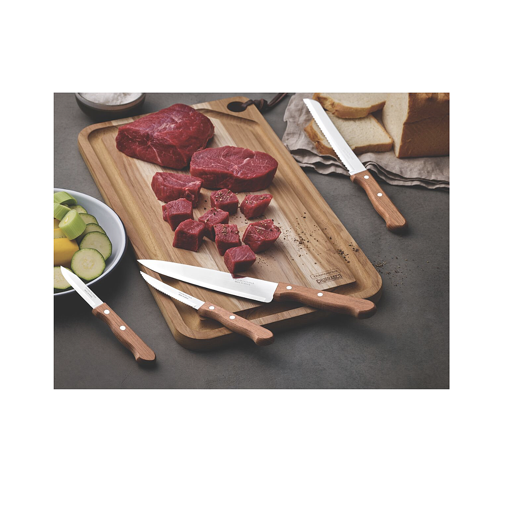 Cuchillo para Frutas y Verduras Tramontina Dynamic con Lámina de Acero Inoxidable y Mango de Madera Natural 3&quot;
