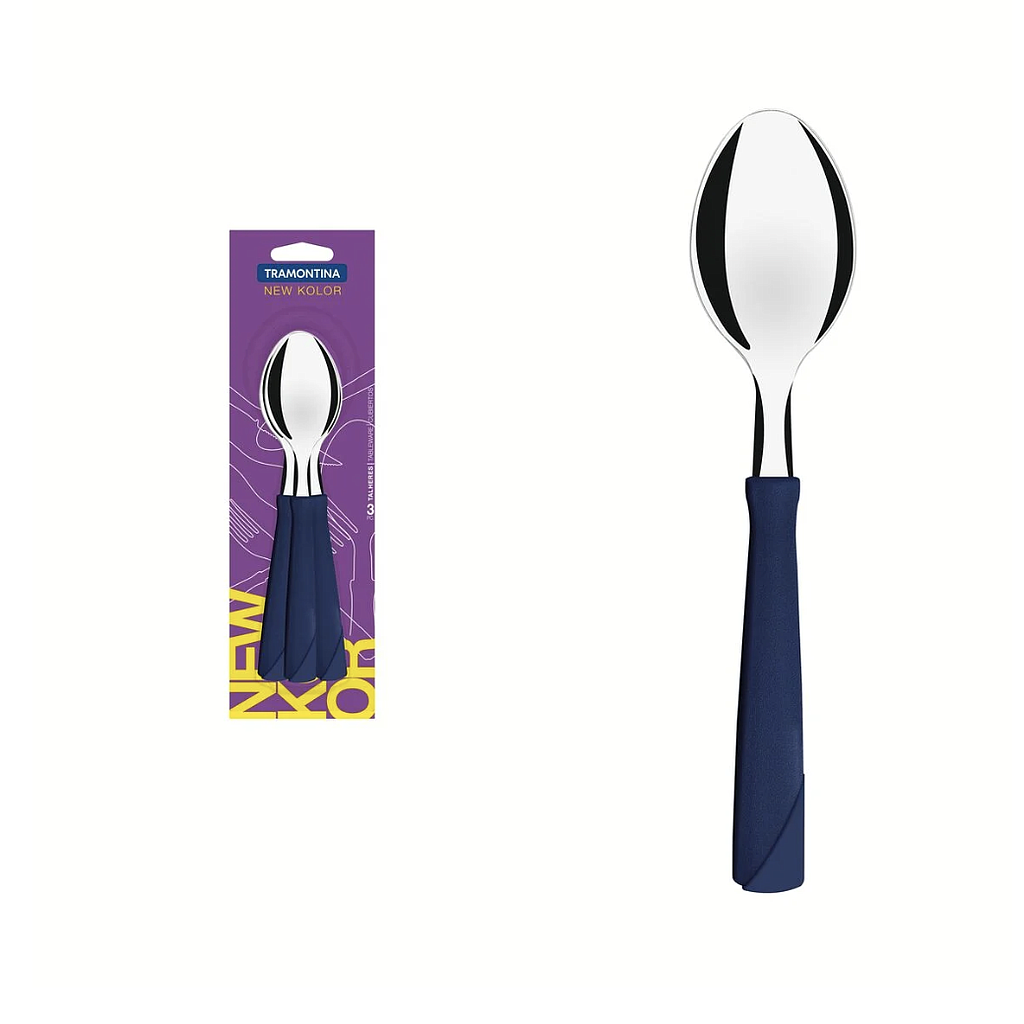 Juego de Cucharas de Mesa Tramontina New Kolor con Láminas de Acero Inoxidable y Mangos de Polipropileno Azul 3 Piezas