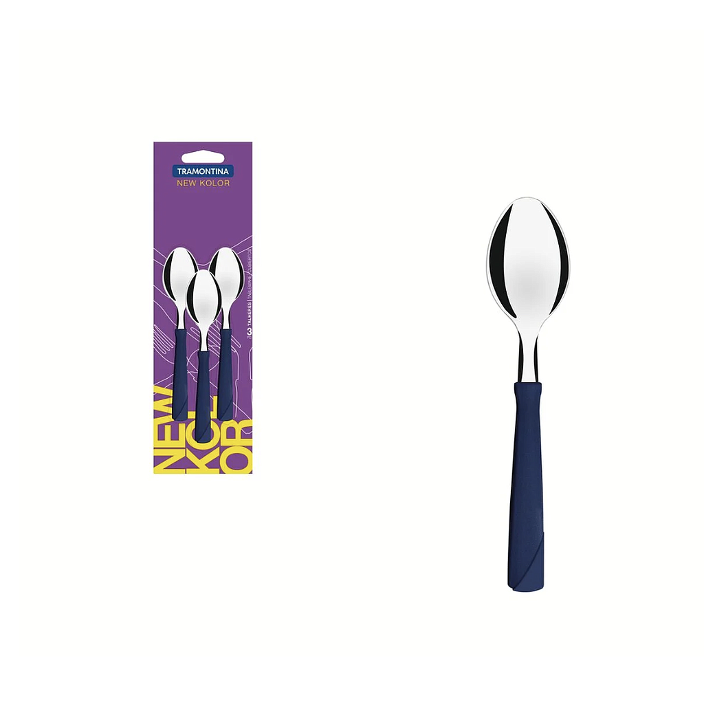 Juego de Cucharitas de Té Tramontina New Kolor con Láminas de Acero Inoxidable y Mangos de Polipropileno Azul 3 Piezas