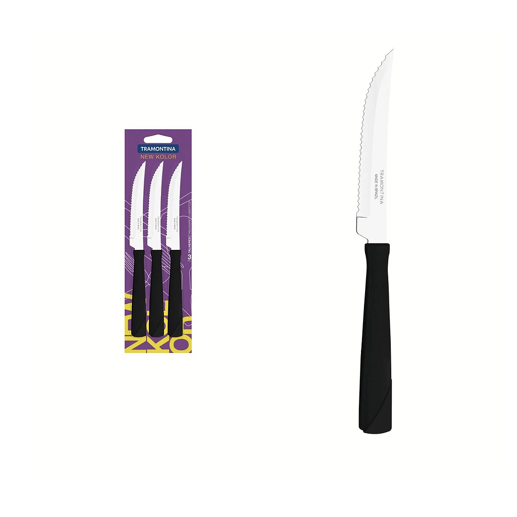 Juego de Cucharitas de Té Tramontina New Kolor con Láminas de Acero Inoxidable y Mangos de Polipropileno Negro 3 Piezas