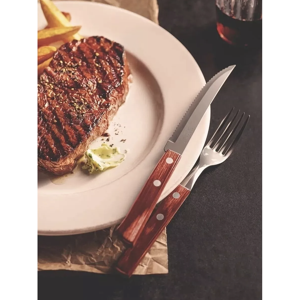 Juego de Cuchillos para Asado Tramontina con Láminas de Acero Inoxidable y Mangos de Madera Tratada Polywood Rojo 6 Piezas