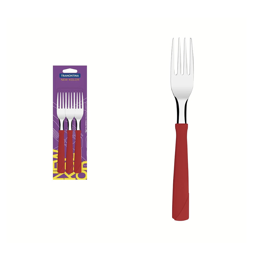 Juego de Tenedores de Mesa Tramontina New Kolor con Láminas de Acero Inoxidable y Mangos de Polipropileno Rojo 3 Piezas