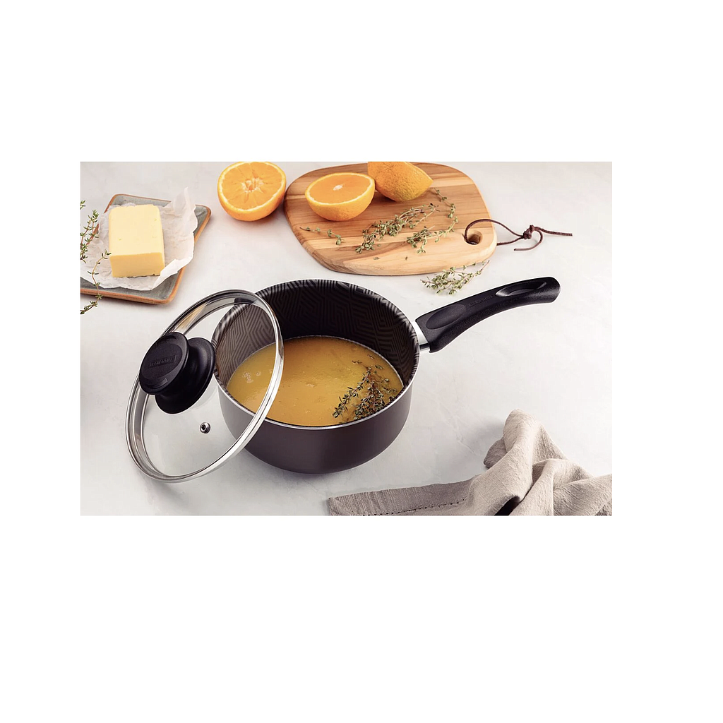 Olla Tramontina Paris en Aluminio con Revestimiento Interno y Externo Antiadherente Starflon Max Plomo con Tapa de Vidrio 16 cm 1,5 L


