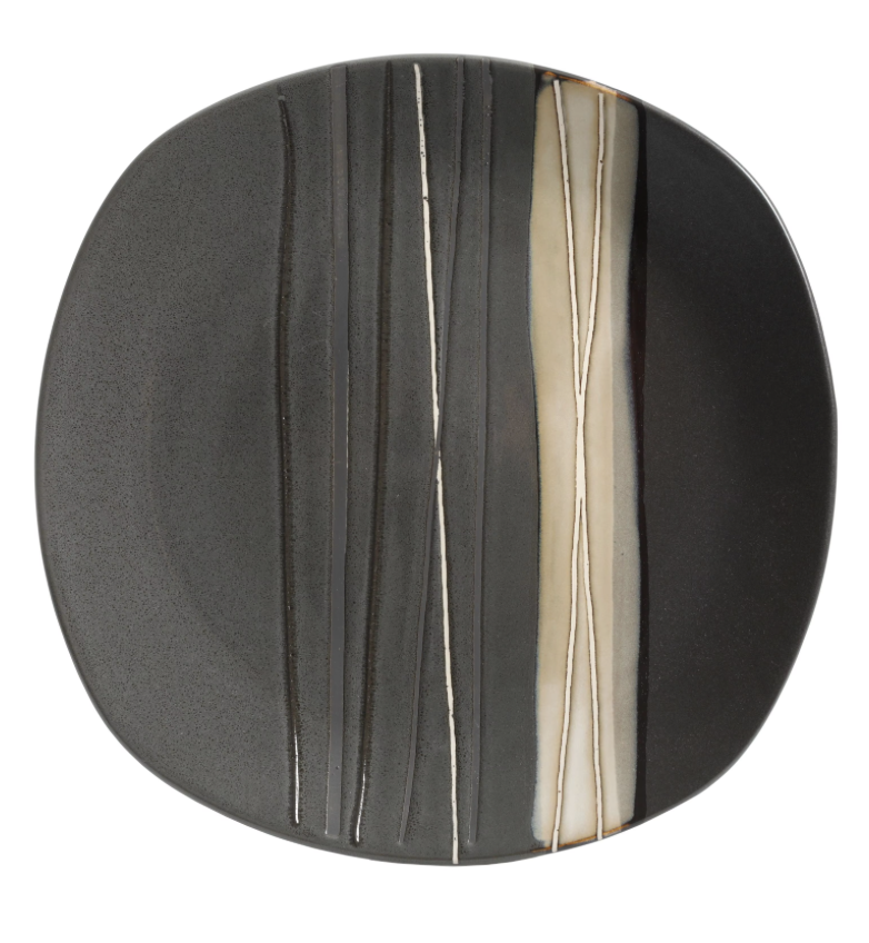 Plato Ceramica Postre Gris acanalado con textura 20cm