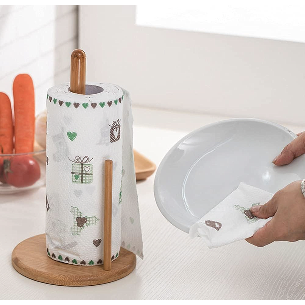 Porta Rollos Papel Cocina Bambú Alto 33cm x Ø16cm