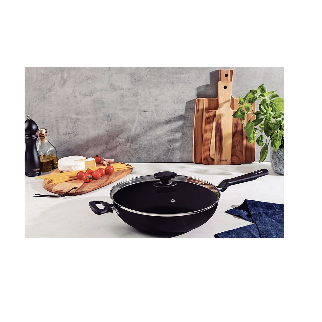 Wok Tramontina Loreto de Aluminio con Revestimiento Interno Antiadherente Starflon Max con Tapa de Vidrio, 28 cm y 3,3 l