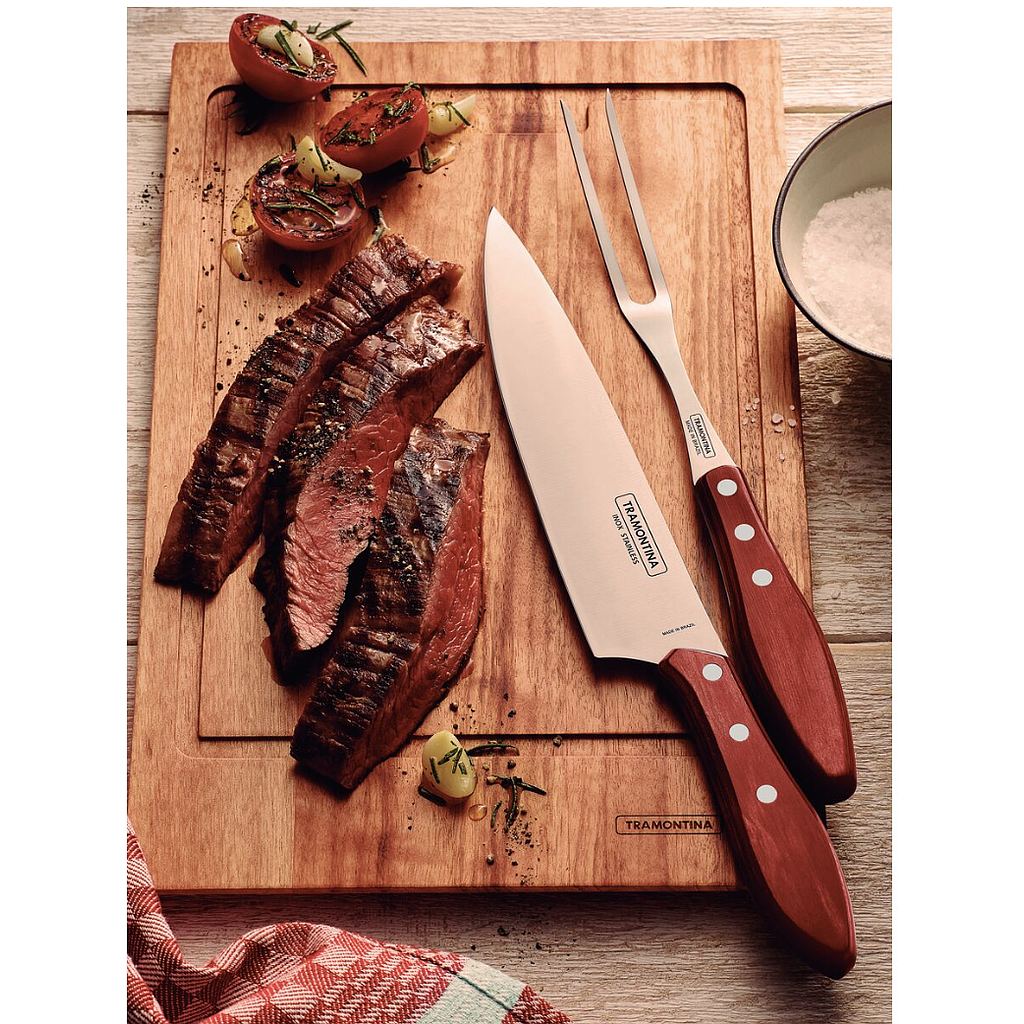 Cuchillo para Carne Tramontina con Lámina de Acero Inoxidable y Mango de Madera Tratada Rojo Polywood 8
