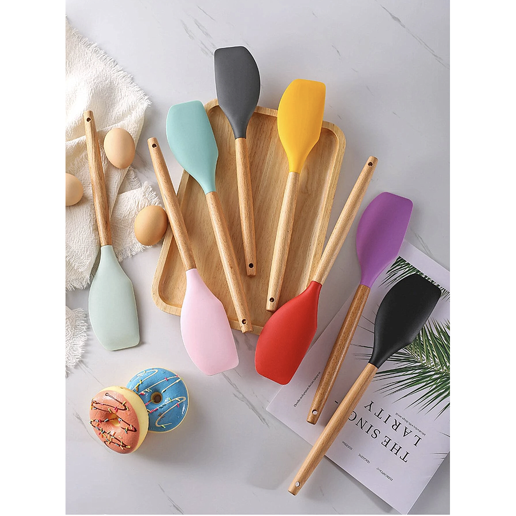 Espátula silicona mango de madera 29x6cm