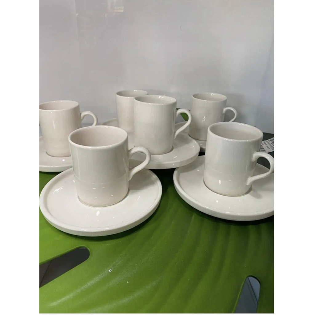 Juego de 6 Mug con Plato en Cerámica blanca