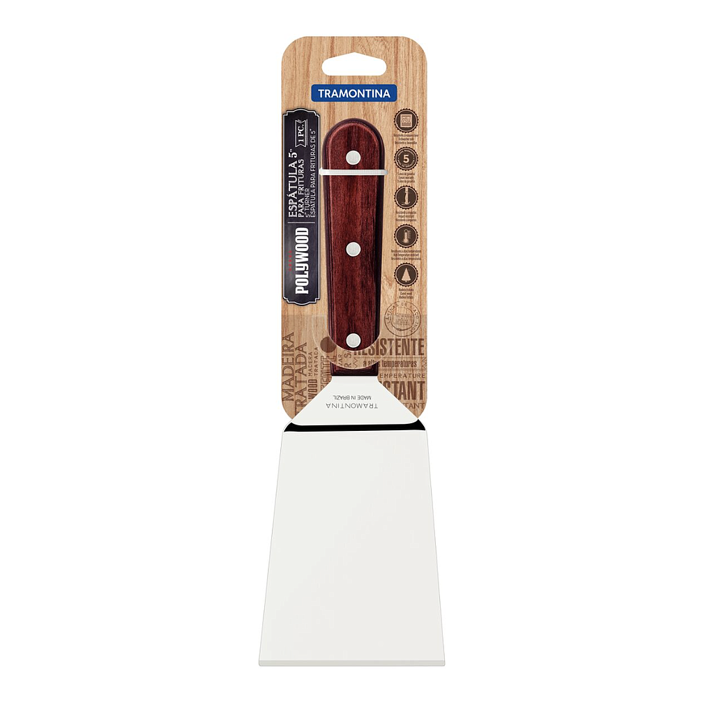 Espátula para Fritura Tramontina con Lámina en Acero Inoxidable y Mango en Madera Tratada Polywood Rojo 5&quot;