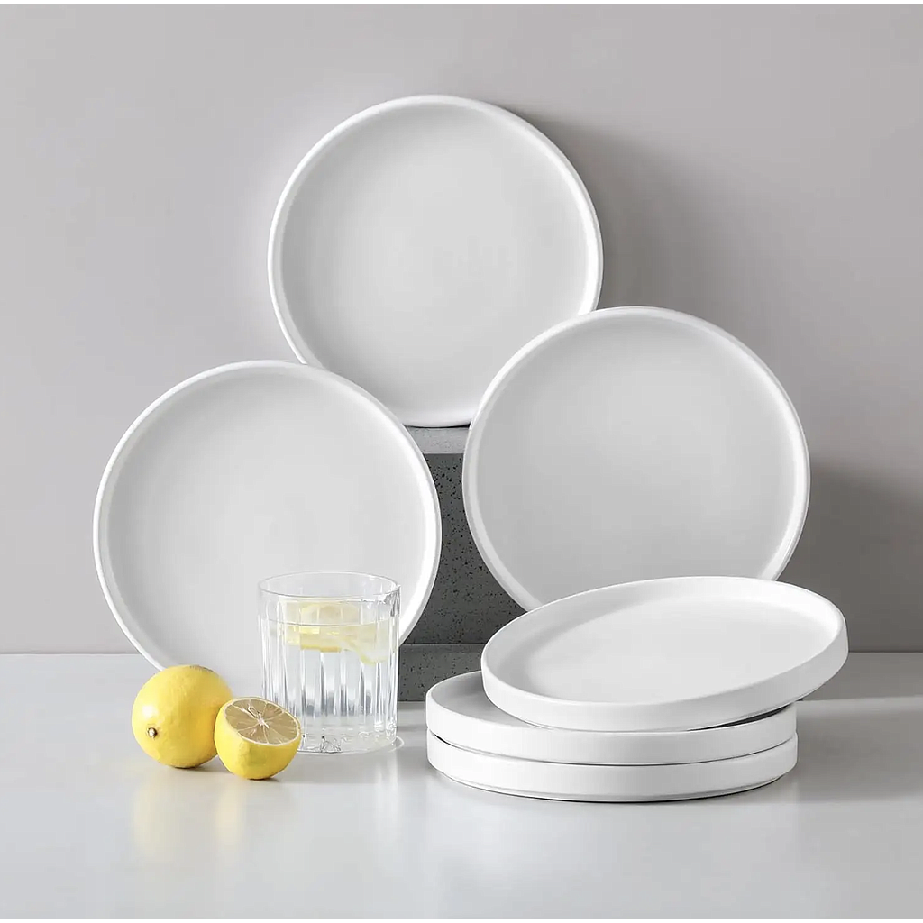 Plato de Postre en Ceramica Blanca 20cm borde ancho