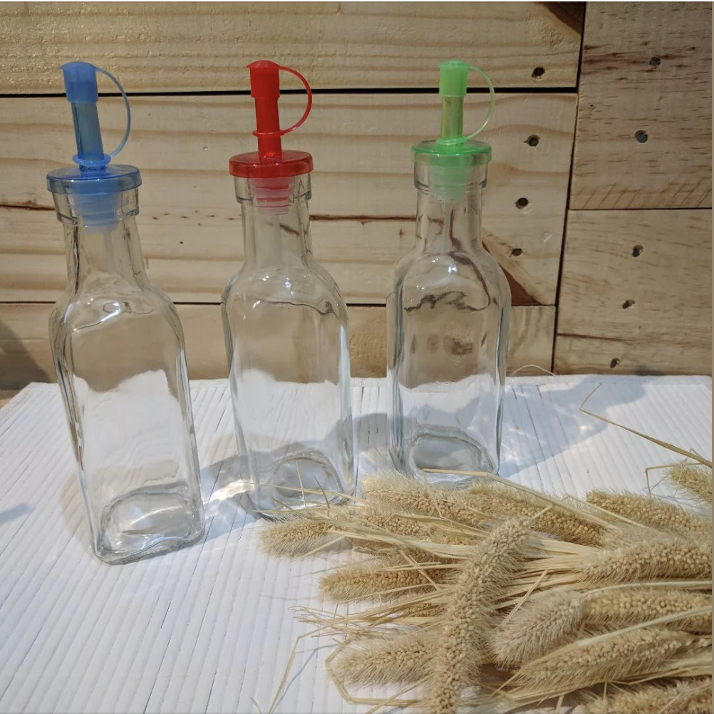 Aceitero / Vinagrero Calsico en Vidrio con tapas de colores 280 ml